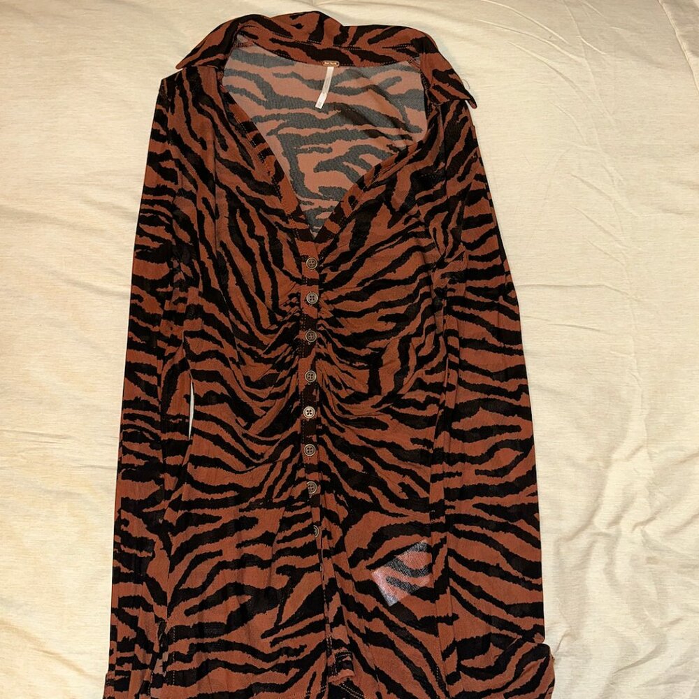 Free People Sheer Luck Tiger Print Mesh Shirt